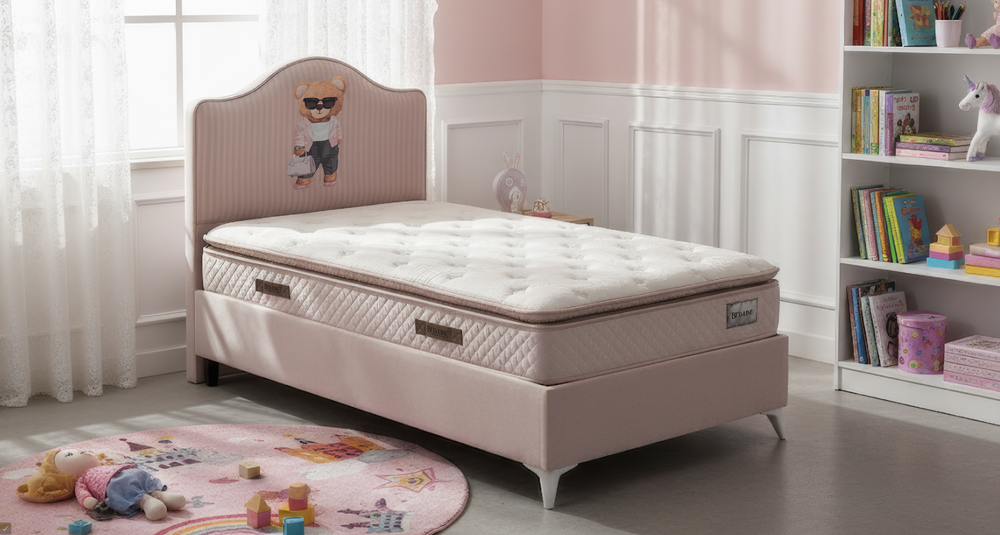 Happy Bear Girls Tek Kişilik Yatak Baza Başlık Seti