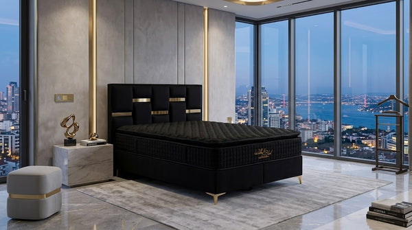 Waldorf Black Çift Kişilik Yatak Baza Başlık Seti