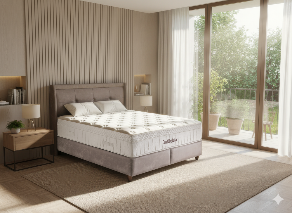 Cloud Line Latex Çift Kişilik Yatak Baza Başlık Seti