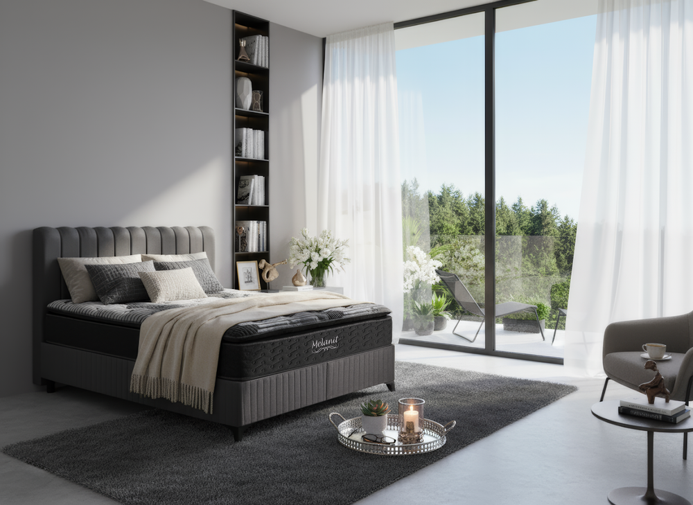 Melanit Çift Kişilik Yatak Baza Başlık Seti